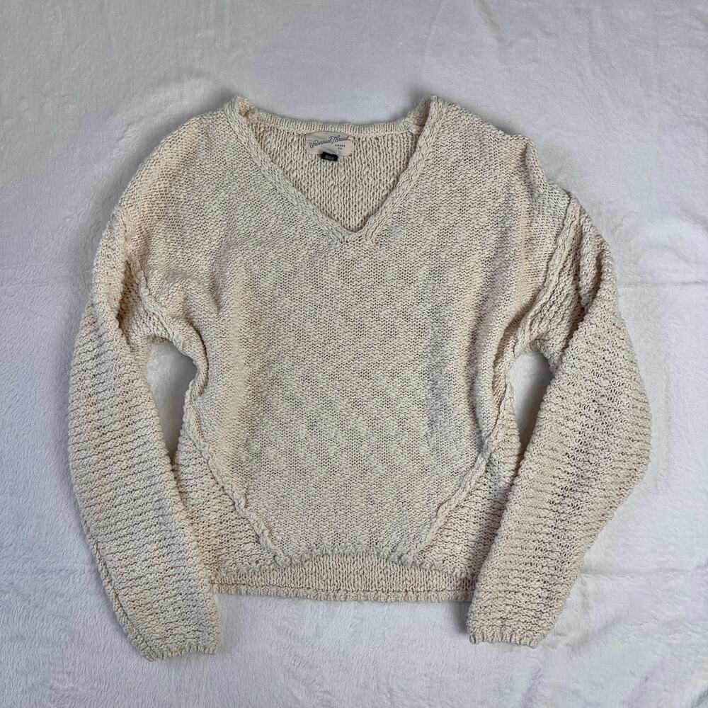 Universal Thread Knit V-Neck Top Women's XS Beige Cotton Lagenlook Boho Rustic